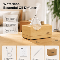 Diffuseur d'huiles essentielles en verre HIITII Premium avec base en bois artisanale pour l'aromathérapie, sans eau, sans fil, portable, extérieur, 20 ml