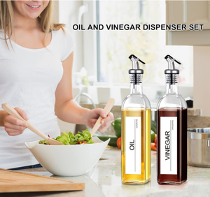 Vente en gros de bouteilles distributrices d'<span class=keywords><strong>huile</strong></span> d'olive de 17 oz, récipient pour <span class=keywords><strong>huile</strong></span> de cuisson, <span class=keywords><strong>carafe</strong></span> en verre avec étiquettes et couvercles - Product Image 3