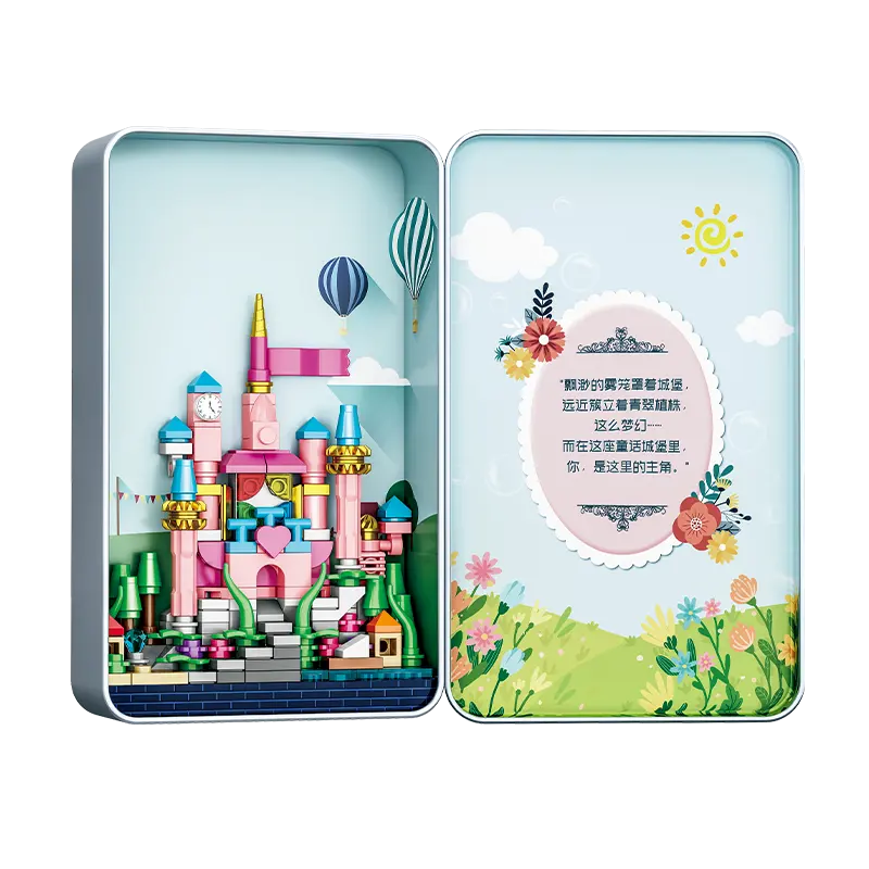 WOMA-caja de Metal para niños, castillo de cuento de hadas, bloques de construcción pequeños, regalo de San Valentín para Navidad, C0671
