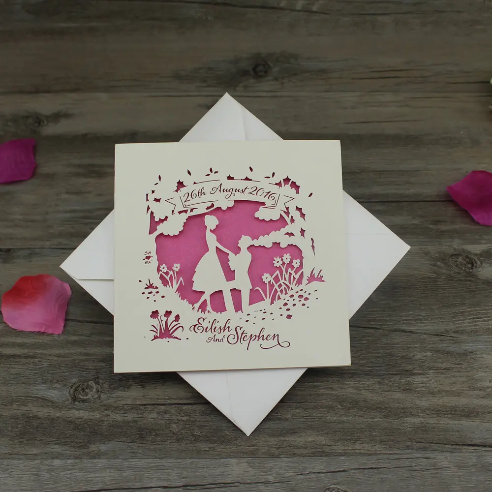 Love Story Romantic White Laser Engagement Wedding Invitation Card