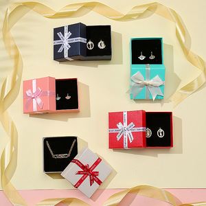 High Quality Square Pendant Bracelet Jewelry Paper Packaging <b>Box</b> Bow Sky Cover <b>Gift</b> <b>Box</b> With Bow Ribbon - Product Image 1