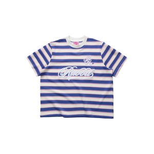 LOLLI RABBIT POP Boxy Polo T Shirt สีฟ้าสีขาวลายทางแขนสั้นเสื้อยืดกราฟิกลำลองทรงหลวมเสื้อสตรีทแวร์ - Product Image 1