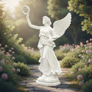 تمثال الإلهة فيكتوريا من الرخام الأبيض الطبيعي، تمثال مستوحى من منتصف القرن للحدائق والكنائس، منحوت يدويًا ومتين - Product Image 2