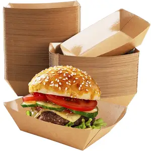 Barche per alimenti in carta oleata 2 libbre vassoi per alimenti marroni Kraft contenitore usa e getta per Snack Fast Food per Hot Dog Nacho