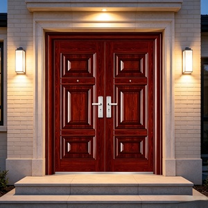 Porte composite acier-bois polymère finie, fournie directement par l'usine, porte en acier à grain de bois imperméable pour entrée principale de maison - Product Image 2