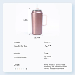 Custom Logo 64oz 304 Stainless Steel Vacuum Insulated Tumbler with Handle Straw Dual Drink Lid <b>Large</b> Capacity Travel <b>Mug</b> - Product Image 3