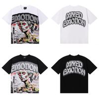 T-shirt Homme MIXED EMOTION de Qualité Supérieure 100% Coton 250GSM, Coupe Ample Vintage, Imprimé Graffiti Vintage avec Strass