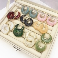 Pendientes de Aro Huecos Coloridos de Acero Inoxidable con Baño de Oro de 18K, Joyería de Resina Gruesa a la Moda, Resistentes al Agua, Venta al por Mayor