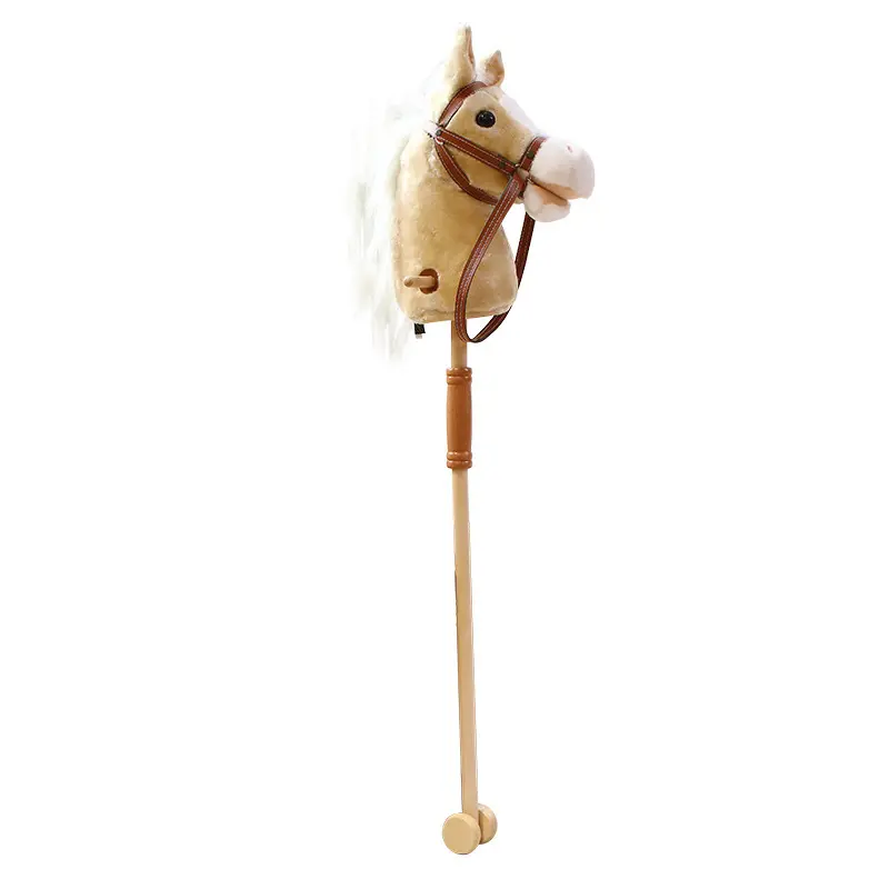 Cheval de bâton sur mesure personnalisation en gros peluche 39 pouces, cheval de bâton extérieur avec roue en bois, bâton d'équitation à fourrure