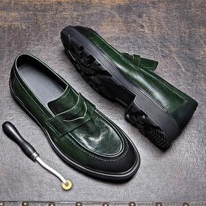 Mocassins en cuir véritable noir à tige haute pour hommes, chaussures de style britannique polyvalentes, à la mode, rétro, colorées, haut de gamme - Product Image 3