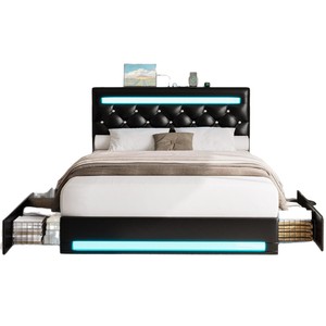 Cross-border wholesale best-selling American industrial style steel and wood structure double <b>bed</b> with storage space and sensor - Product Image 5