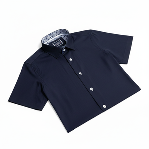 Navy <b>Blue</b> Floral Patterned Slim Fit Short Sleeve Men's Shirt - Product Image 2