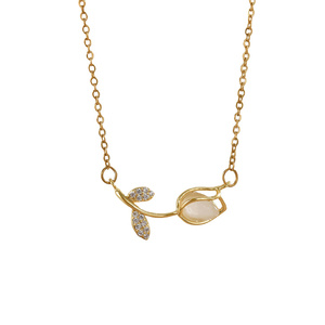 Collar <span class=keywords><strong>con</strong></span> colgante de flor de tulipán de Venta caliente de verano <span class=keywords><strong>con</strong></span> cadena chapada en oro de 18 quilates para mujer, regalo de fiesta diario - Product Image 1