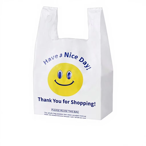 ถุงเสื้อยืด PE ย่อยสลายได้ พิมพ์โลโก้ได้ พร้อมหูหิ้วแบบเสื้อกั๊ก สำหรับใส่ของชำ ผัก และช้อปปิ้งในซูเปอร์มาร์เก็ต - Product Image 1