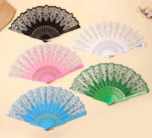 Éventails pliants traditionnels en plastique peints, motif dentelle sculptée, style mariage, danse, fête, artisanat, motifs anges et animaux - Product Image 2