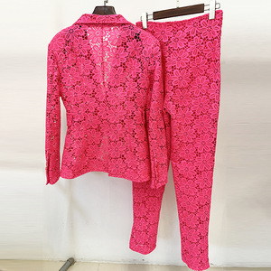 Setelan <span class=keywords><strong>Blazer</strong></span> dan Celana Tapered Dua Potong Gaya Selebriti Eropa Amerika Musim Panas 2026, Bahan Lace Larut Air, Model Slim-Fit, Anti Kusut - Product Image 3