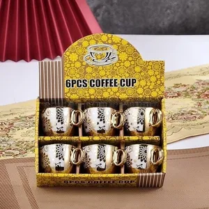 Middle East Saudi Arabia UAE Arabia Export Electroplated Ceramic Coffee Cup And Saucer 6 Cup Gift Box