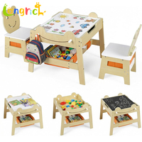 Ensemble table et chaise Montessori pour enfants, bureau d'activités en bois, plateau réversible et amovible, tiroirs de rangement, tableau noir, design moderne