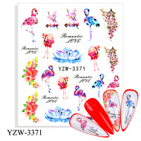 Toboggan aquatique décalcomanies pour ongles transfert fleur fleur feuille verte roses flamant rose autocollant pour ongles