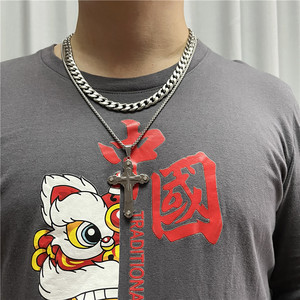 Men's Stainless Steel <b>Cross</b> Pendant Necklace Geometric Design Claw Setting 12068 - Product Image 3