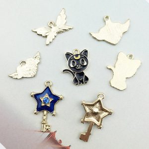 <strong>Sailor</strong> <strong>Moon</strong> Lovely Enamel Crystal Stars Wings Cat Star Key Heart Wings Charm Necklaces <strong>Pendants</strong> Anime Jewelry Making