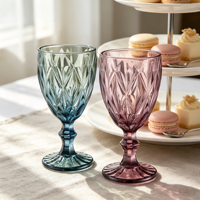 Set Gelas Anggur Kristal Vintage Amber Emas Retro Berlian 330ml 220ml untuk Pernikahan