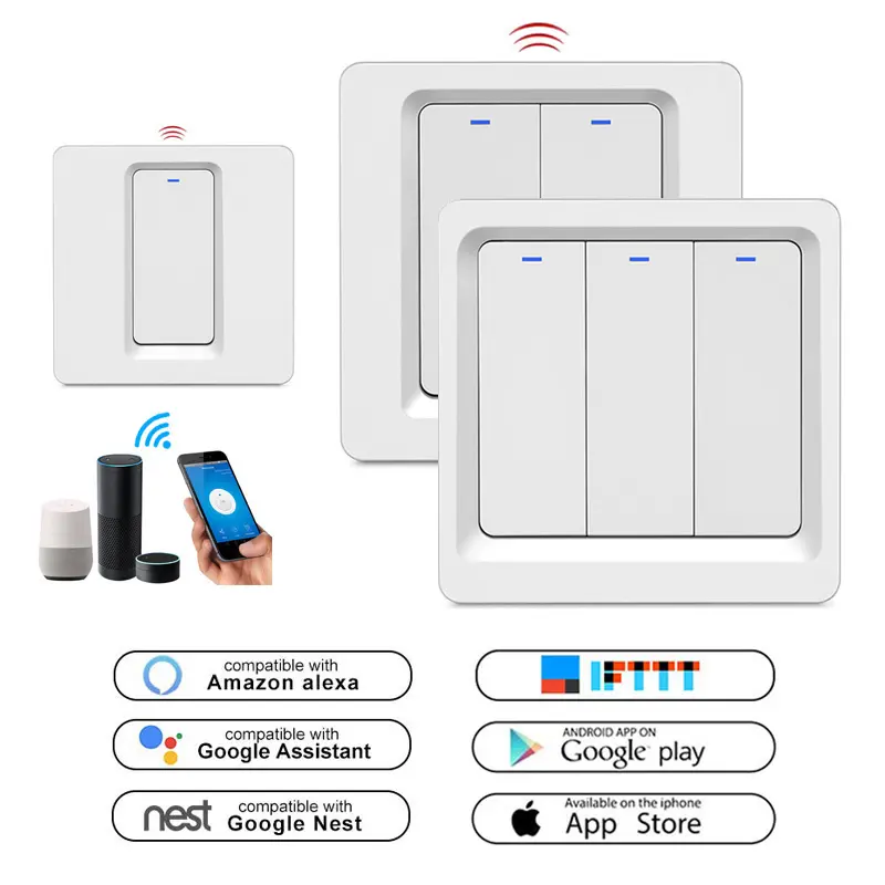 LEDEAST DS-102 WiFi Sakelar Lampu Cerdas 86X86Mm 1 2 3 Gang Nirkabel Sakelar Pintar Berfungsi dengan Alexa dan Asisten Google