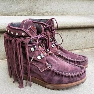 Novità Commercio Estero <span class=keywords><strong>Stivali</strong></span> Etnici da Donna in <span class=keywords><strong>Camoscio</strong></span> con Punta Tonda e Frange Stivaletti alla Caviglia <span class=keywords><strong>Bassi</strong></span> Spessi e Resistenti all'Usura - Product Image 3