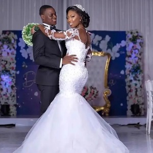 Mermaid Style Wedding Dress <b>White</b> Sweetheart Neckline Tulle <b>Lace</b> Embroidery Natural Waistline - Product Image 3