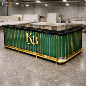 Barra de <span class=keywords><strong>Bar</strong></span> Moderna de Alta Calidad con Logotipo Personalizado, Superficie de Mármol Negro, Acero Inoxidable Dorado, Diseño en Forma de L para Cafetería o Restaurante - Product Image 1