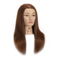 Tête de mannequin en cheveux humains 100% naturels, couleur marron, 16 pouces, pour la pratique professionnelle de la coiffure, blanchissable et colorable