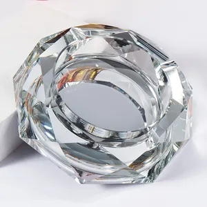 Wholesale Octagon Crystal Glass Ashtray Smoke Shop Cigarette Ash Tray For Home Office