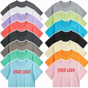Custom Luxe Cropped Top Lady Girl T Shirts Top Groothandel Mode 100% Katoen Crop Top Meisjes T-shirts Met Private Label