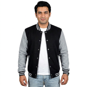Blouson de baseball en molleton de coton avec manches en cuir, nouveau design, pour l'hiver, décontracté ou pour uniforme d'équipe - Product Image 1