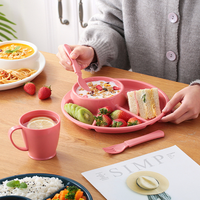 Assiette segmentée de style japonais avec ensemble de vaisselle pour enfants, assiette à riz à trois compartiments, assiette à collation segmentée, assiette à petit-déjeuner