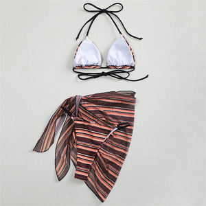 New Sexy Halter Striped Bikini Women Micro <strong>Thong</strong> <strong>Swimwear</strong> 3 Pieces With Short Sarong Bathing Suit Swim - Product Image 4