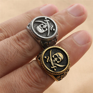 <b>Skull</b> <b>Ring</b> Stainless Steel Men's Punk Retro Geometric Party Jewelry Silver Gold - Product Image 2