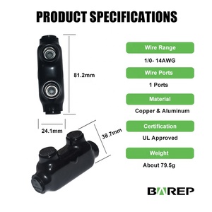 Connecteur de câblage multi-branche isolé Barep homologué UL 1/0-14 AWG CU9AL, double tension 600V, raccord mécanique pour l'<span class=keywords><strong>Amérique</strong></span> <span class=keywords><strong>du</strong></span> <span class=keywords><strong>Nord</strong></span> - Product Image 2