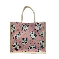 Sac fourre-tout imprimé panda mignon, grande capacité, texture lin esthétique, sac de shopping style jute, sac à bandoulière pour étudiants et bureau