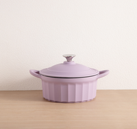 Marmite à soupe en verre côtelé violet lilas, écologique, résistante au lave-vaisselle, ensemble de batterie de cuisine moderne, vente en gros, personnalisable, cocotte