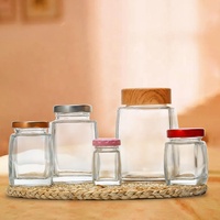 Bouteille en verre cristal transparente carrée réutilisable, petit pot de stockage pour le miel
