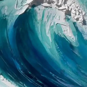 Minimalist Textured Ocean Painting Turquoise Wave Wall Art Panoramic Canvas Seascape Decor Commercial House Decoration Interior - Product Image 2