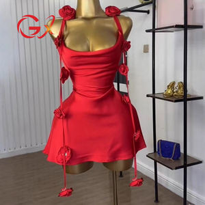 GX1504 Abito Estivo da Donna Sexy Senza Maniche con Scollo Quadrato, Decorazioni Floreali 3D e Frange, Vestito Aderente Elegante per Club Notturni - Product Image 1