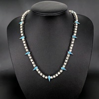 Collar de Cadena Cubana con Puntas de Pirámide de Esmalte Azul de Aleación, Plateado y con Incrustaciones de Diamantes de Imitación, para Hombres y Mujeres, Joyería Hip Hop, Accesorios de Moda