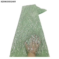 Nouveautés Tissu de dentelle perlée lourde de Dubaï Tissu de dentelle de mariée perlée de paillettes de broderie africaine