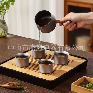 Juego de té de titanio puro de la dinastía Tang, tetera y tazas de doble capa, aisladas y resistentes al calor, para preparar y regalar. - Product Image 5