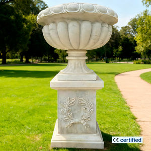 Vaso per Fiori Classico in Marmo Rotondo, Vaso in Pietra Bianca, Vaso in Marmo Stile Occidentale, Vaso in Pietra per Decorazione Giardino - Product Image 1