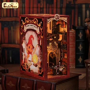 Cutebee Handgemaakte Cadeau 3d Houten Puzzel Boekenplank Decor Diorama Speelgoed Poppenhuis Met Led Licht Boek Hoekje