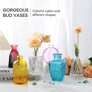 Mini vase à bourgeons transparents ensemble de 12 petits vases à fleurs pour bouteilles en verre de style gaufré pour décor de <span class=keywords><strong>table</strong></span> de <span class=keywords><strong>mariage</strong></span> rustique - Product Image 3