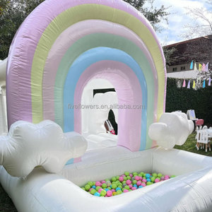 Château gonflable nuage blanc arc-en-ciel neutre avec piscine à balles, petit château gonflable en PVC, aire de jeux souple pour enfants en extérieur - Product Image 4